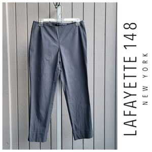 Stanton Slit Ankle Pants EUC Grey Clean Front Cotton Stretch Lafayette 148 NY